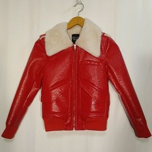 Belle Vere xs red pleather vegan bomber jacket